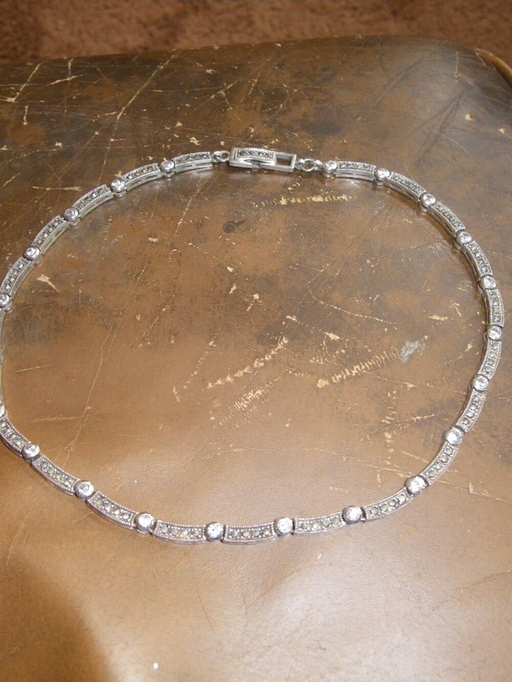 Women’s Sterling Silver Thick Linked Necklace w/ Marcasite Smoke Quartz Accents - Picture 4 of 4